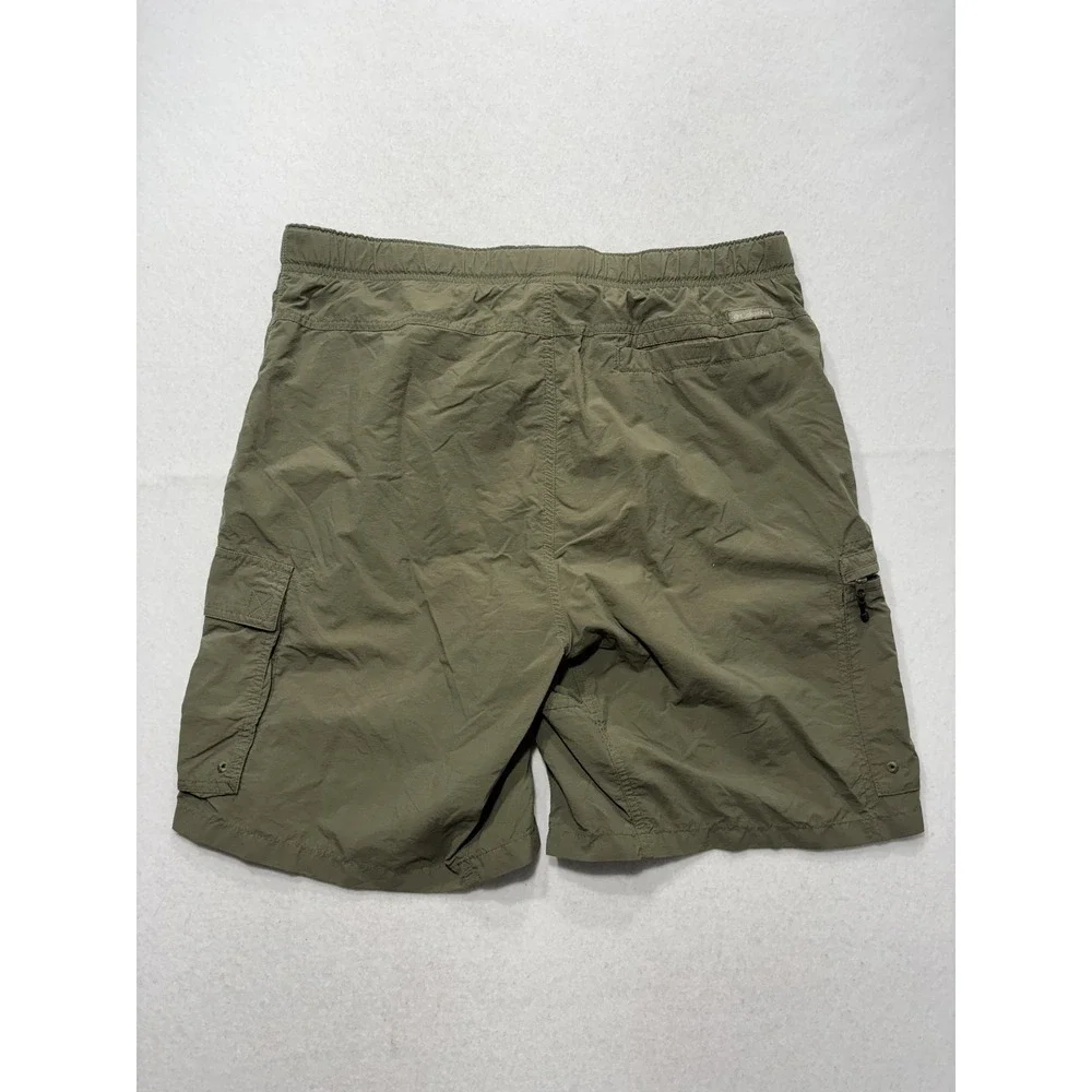 Columbia Mens Large Green Swim Shorts Cargo Pockets Mesh Lined Elastic Waist